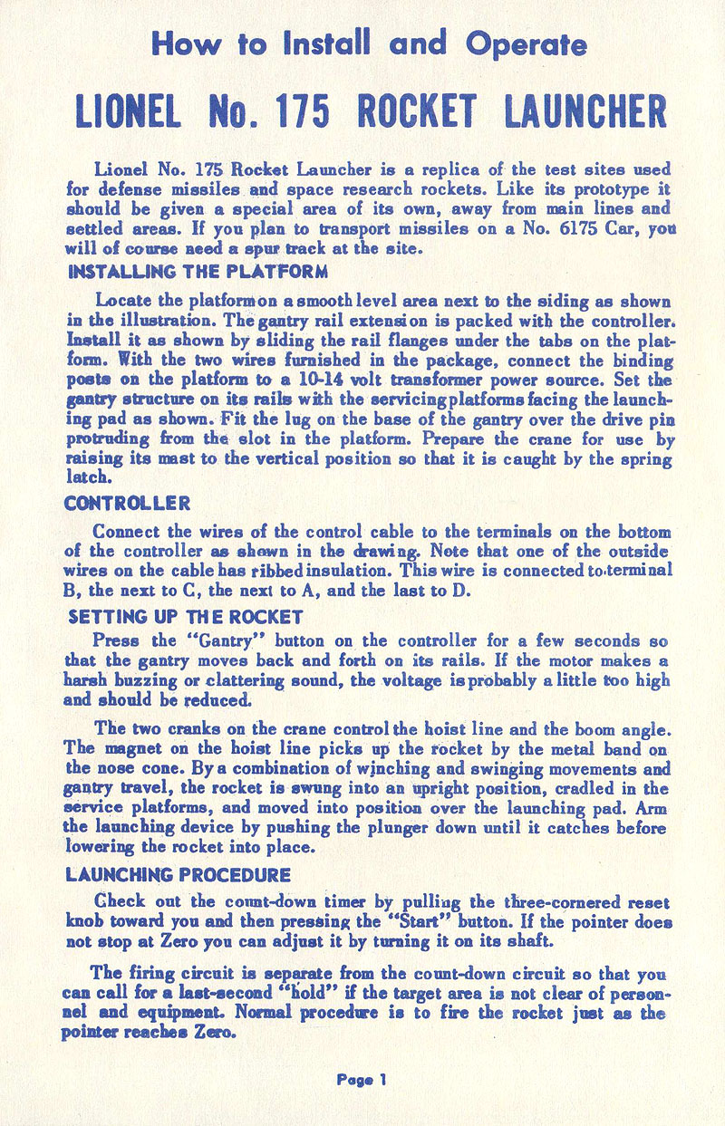 Page 1 of No. 175-69X Instruction Sheet