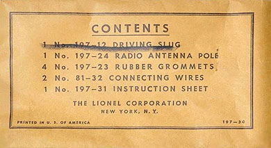 No. 197-30 Parts Envelope