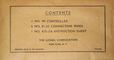 No. 415-126 Parts Envelope