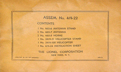 No. 419-23 Parts Envelope