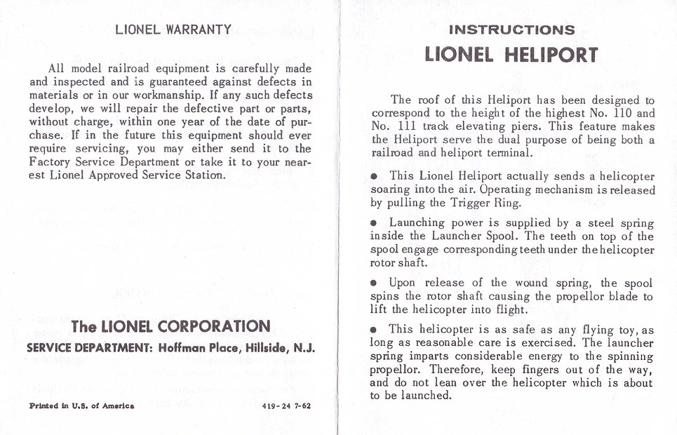 No. 419-24 fold out Instruction Sheet Page 1 on the right and Page 4 on the left