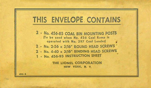 No. 456-5 Parts Envelope