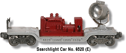 Lionel Trains Searchlight Car No. 6520 F Variation