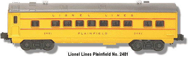 Lionel Lines Plainfield Pullman Car No. 2481