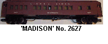 The Lionel No. 2627 Madison Passenger Car