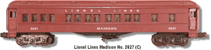 Lionel Lines Madison Passenger Car No. 2627 Variation C
