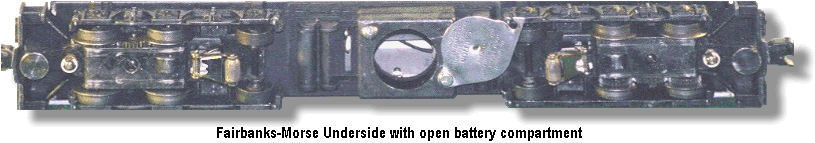 The underside of the Fairbanks-Morse with open battery compartment