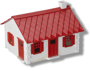 Cape Cod House with White Walls & Red Roof & Trim