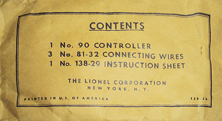 No. 138-30 Parts Envelope