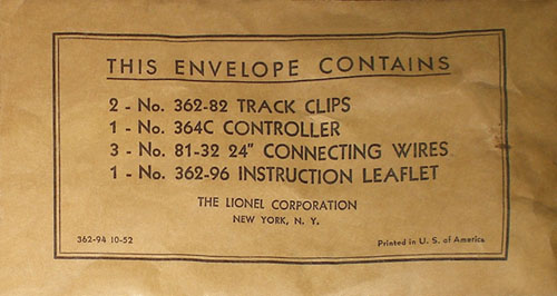 No. 362-94 Parts Envelope