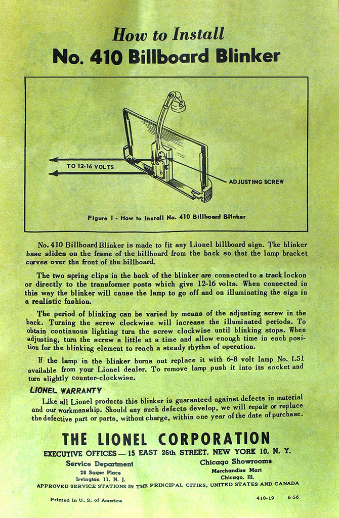 Instruction Sheet No. 410-19