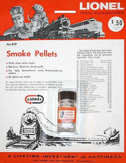 LIONEL POST WAR BOTTLE OF SP SMOKE PELLETS ORIGINAL VINTAGE 1950'S 