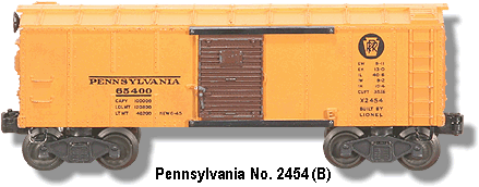 The Lionel Trains Pennsylvania Box Car No. X2454 Variation B