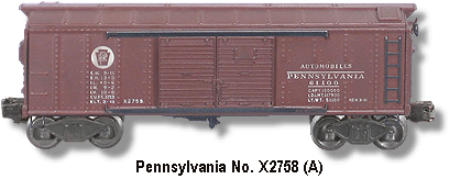 The Lionel Trains Pennsylvannia Automobile Box Car No. X2758 Variation A