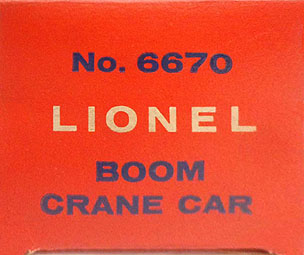 Lionel 6670 Flatcar  w/crane  Licensed Reproduction Window Box 