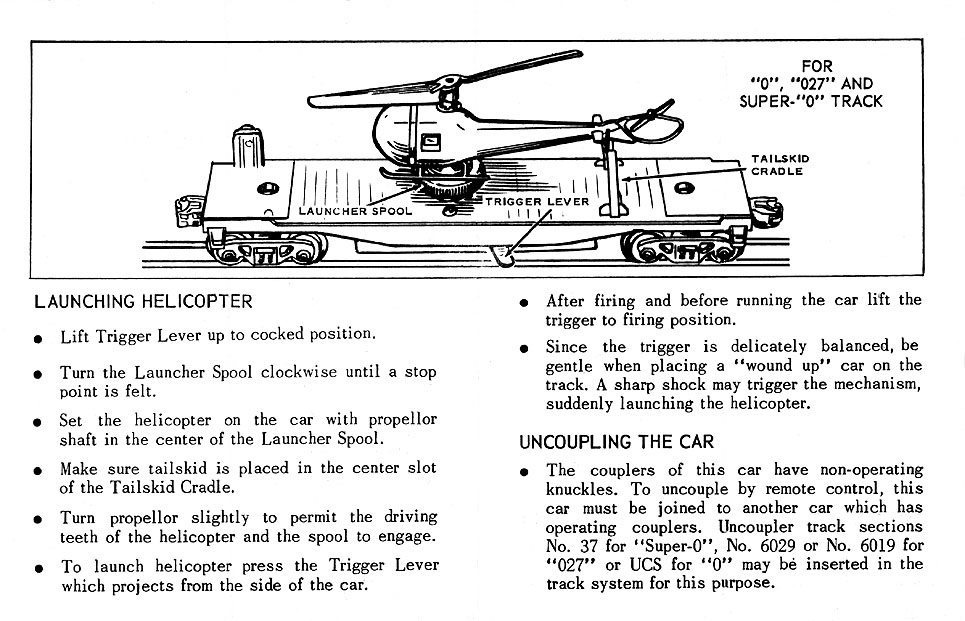 LIONEL # 3419 HELICOPTER LAUNCHING CAR INSTRUCTIONS PHOTOCOPY 