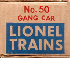 LIONEL 50 GANG CAR REAR COVER 50-70 REAR COVER HOT STAMPED BLUE EARLY RUN 