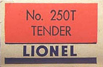 No. 250T Tender Late Classic Box End