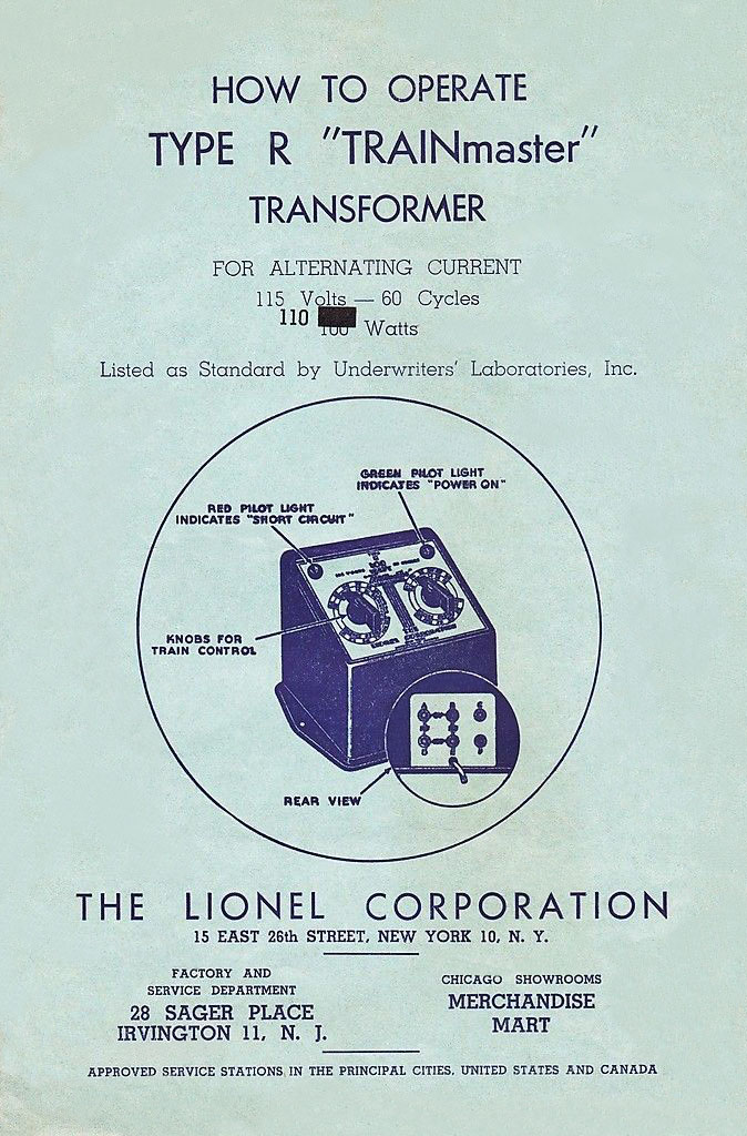 LIONEL TYPE T TRANSFORMER 100 WATTS INSTRUCTIONS PHOTOCOPY 8 PAGES 