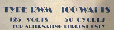 Type RWM Close-up of Wattage Data