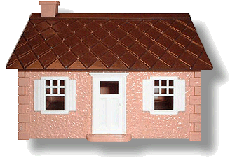 Cape Cod House with Peach Walls, Brown Roof & White Trim