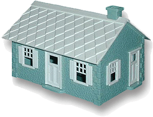 Plasticville Cape Cod House Lt Blue Roof Right Side O-S Scale 