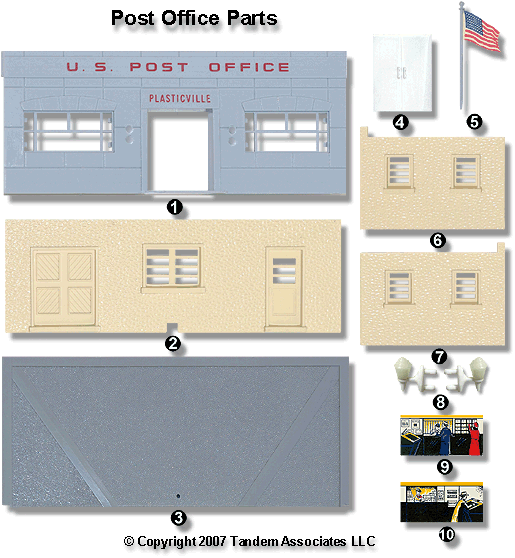REPRODUCTION Plasticville #PO1 or 1602 Post Office O/S 2 Light ONLY 2 